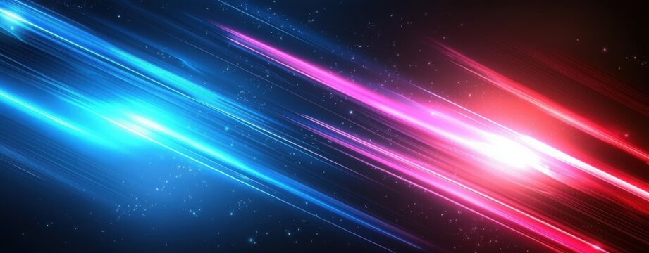 Futuristic Abstract Cyberpunk Background for Technology and Future-Themed Designs or Promotions, Inspiring Viewers to Imagine Cutting-Edge Technology and Infinite Possibilities. Red and Blue Light Bea