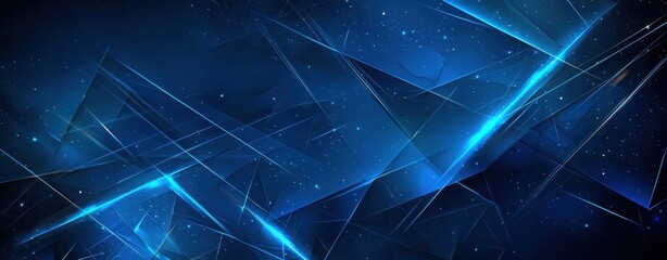 Obraz premium A Deep Blue Background Visual Artwork Filled with Technology and Futuristic Themes. Multiple Glowing Blue Lines and Geometric Shapes Intertwine and Arrange in a Complex yet Dynamic Composition. The Ba