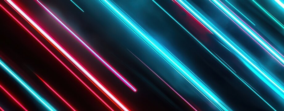 Futuristic Abstract Cyberpunk Background for Technology and Future-Themed Designs or Promotions, Inspiring Viewers to Imagine Cutting-Edge Technology and Infinite Possibilities. Red and Blue Light Bea