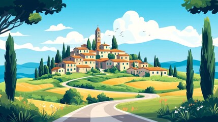 Naklejka premium Hilltop Italian Village Landscape