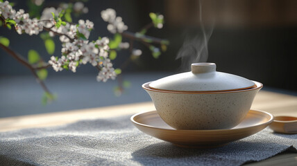Fototapeta premium cup of tea and flowers