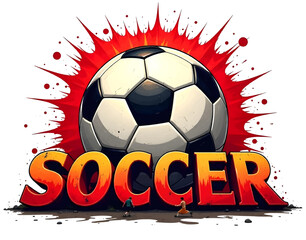 retro soccer ball with red, Retro soccer lettering design with ball, graffiti style sport text design, Pop art soccer wording on red background art