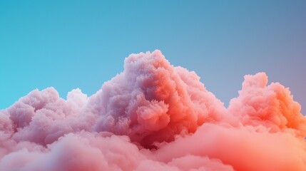 A serene sky filled with fluffy pink and blue clouds, creating a dreamy and tranquil atmosphere.