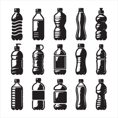 vector Water Bottle Silhouettes set Silhouette illustration on a white background