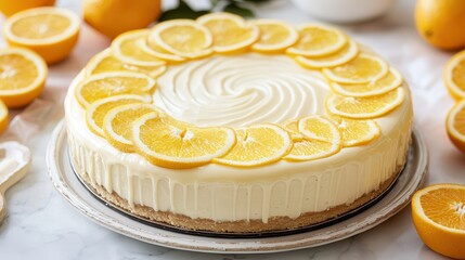 Creamy Citrus Cheesecake Decorated with Orange Slices