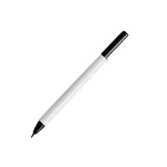 A sleek white pen with a black cap is showcased against a solid black backdrop, emphasizing its design. This stylish writing tool represents creativity and precision in writing.