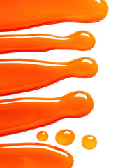 Obraz premium isolated transparent Background. Glossy orange liquid streaks and droplets on transparency background, showcasing vibrant and smooth texture