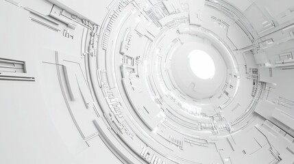 Abstract white futuristic tunnel with glowing center.