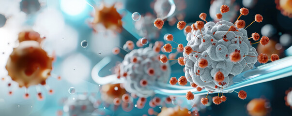 close up view of genetically modified cells for disease treatment, showcasing intricate details and vibrant colors