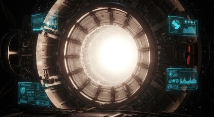 Futuristic Spaceship Tunnel:  A Glimmering Portal to the Unknown Cosmos