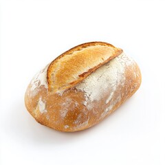 Freshly baked artisan bread loaf on white background, rustic crusty bread with soft interior, perfect for sandwiches and gourmet meals, baking ingredients healthy.