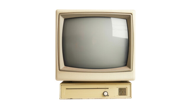 Vintage personal computer with transparent background displaying blank screen