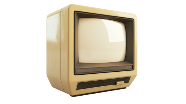 Vintage television set on transparent background broadcasting static noise