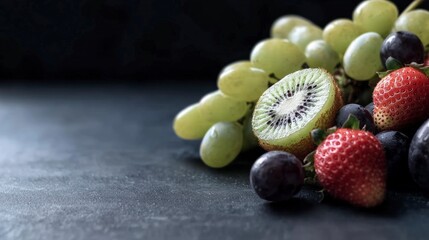 Fresh Fruit Still Life  Grapes  Kiwi  Strawberries  Healthy Eating Concept
