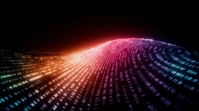 Abstract Digital Data Stream  Glowing Binary Code Wave