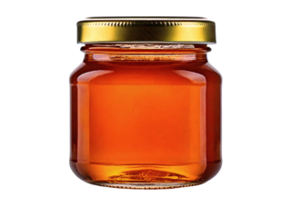 Transparent Honey Jar with Golden Lid and Golden-Brown Honey Mockup