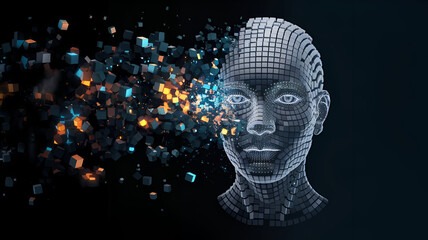 Digital Transformation Exploding Cubes and AI Head