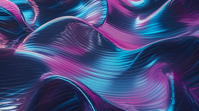 Abstract Digital Artwork of Flowing Wave Forms in Blue and Purple