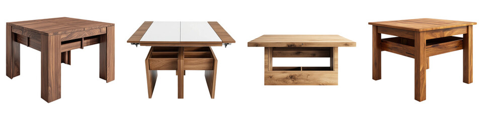 Convertible dinning table isolated on transparent background, PNG, Set of