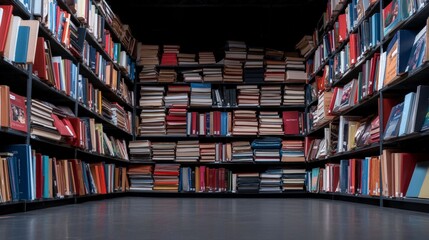 Fototapeta premium Eco Friendly Used Bookshop Colorful Stacks Reuse Recycle