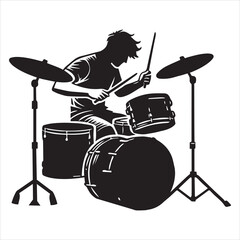 Fototapeta premium Musician Instrument Design with Drummer and Drums Silhouette 