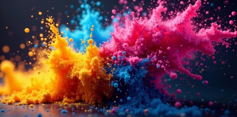Colorful pigment explosion in motion with vibrant powder particles, festival, abstract