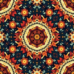 Intricate Autumnal Mandala Design Seamless Pattern of Ornate Floral Motifs and Geometric Shapes