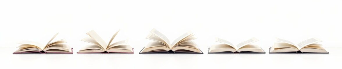 Collection of simple minimalist open book symbols isolated on white background, icon, cover