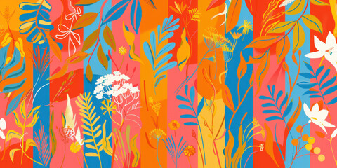 Bright and colorful abstract floral pattern background with summer vibes
