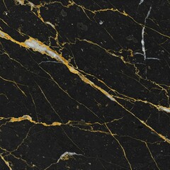 a close-up of black marble with striking gold and white veining, creating a branched, dynamic pattern.