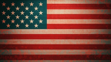 Fototapeta premium Vintage American flag with stars and stripes, showcasing a weathered texture.