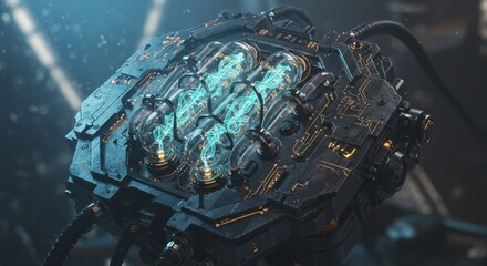 Futuristic Technological Device with Glowing Tubes  A Cyberpunk-Style 3D Render
