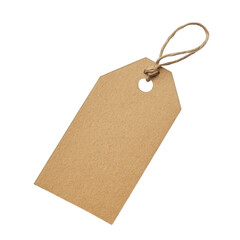 a blank brown kraft paper tag with a hole and twine commonly used for labeling or pricing items it is simple and versatile for various applications