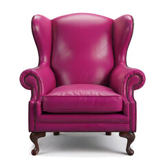 Purple leather armchair, an elegant antique classic furniture design, isolated on white