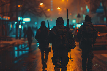 Generative AI Image of Armed Terrorist Gang Engaged in Dangerous Combat with Rifles