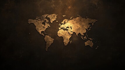 Naklejka premium Embossed world map on dark textured background.