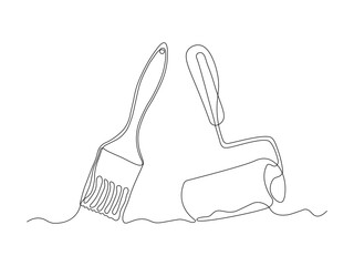 abstract paint brush and paint roller, Self drawing animation one continuous line draw, logo