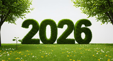 2026 Green Eco Concept with Grass Numbers in Nature

