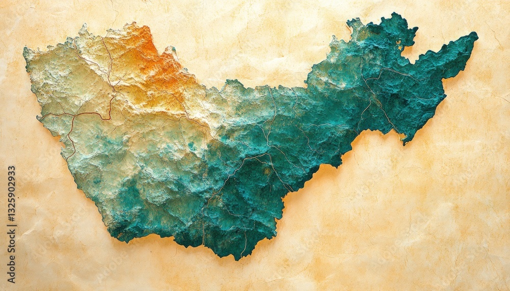 Poster abstract map illustration with gradient color dots on textured background