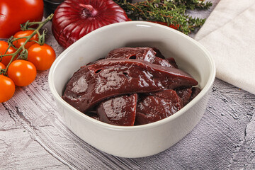 Raw beef liver slices for cooking