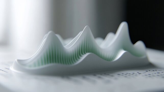Abstract 3D data visualization graph showing peaks and valleys in white and green.