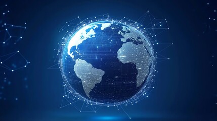 Fototapeta premium Digital Earth Connecting Network Illustration on Blue Background for Global Technology