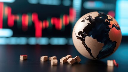 Global finance concept with Earth and stock market backdrop