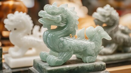 Obraz premium Jade dragon figurine display in Asian market