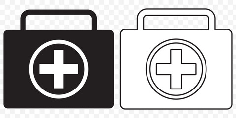 Illustration of a Simple First Aid Kit. White Medical Box with a Prominent Cross Symbol on the Front, Featuring Minimalist Design and Clean Lines for Healthcare and Emergency Use. Vector Logo Icon Png
