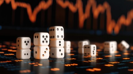 Dice stacked on a financial market background