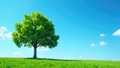 Fototapeta premium Single isolated tree against a bright blue sky, solitude, solitary, calm