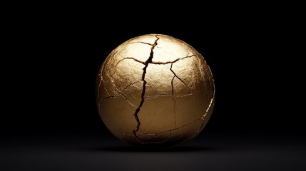 Cracked golden egg on a dark background