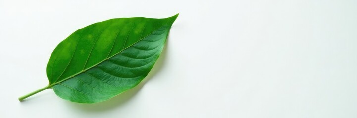 Obraz premium Single leaf of a tropical tree on white paper, greenery, nature, isolated