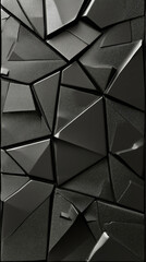 Geometric black wall art with a textured design featuring sharp angles and triangular shapes